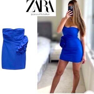 Blue strapless cocktail dress from Zara